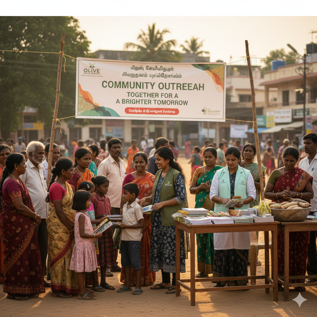 Community members receiving supplies during an outreach event